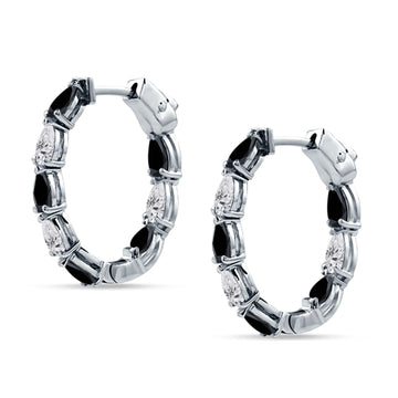 Pear Teardrop Black CZ Huggie Hoop Earring 925 Sterling Silver Wholesale
